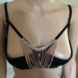 Les Jupons de Tess Paris Bra Black 36B detachable rhinestone trim